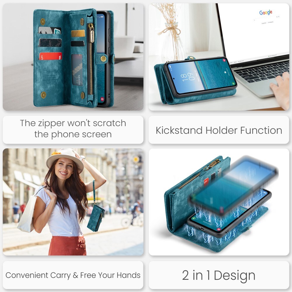 Samsung Galaxy A55 Romslig lommeboketui med mange kortlommer, Blå
