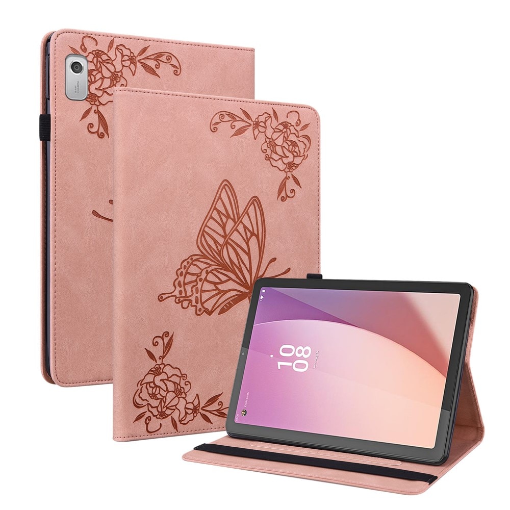 Lenovo Tab M9 Fint etui med sommerfugler, Rosa