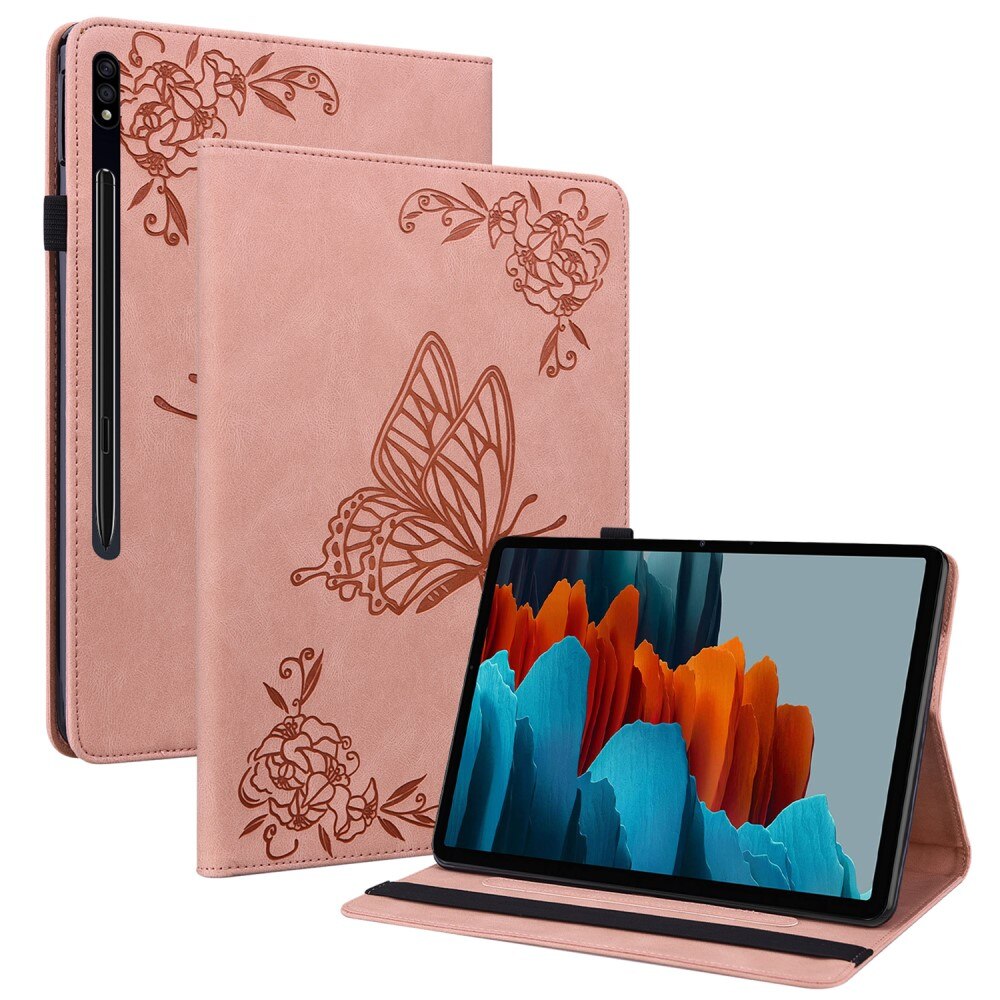 Samsung Galaxy Tab S9 FE Fint etui med sommerfugler, Rosa