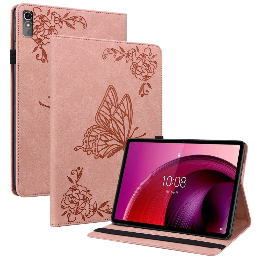  Lenovo Tab M10 5G Fint etui med sommerfugler, Rosa