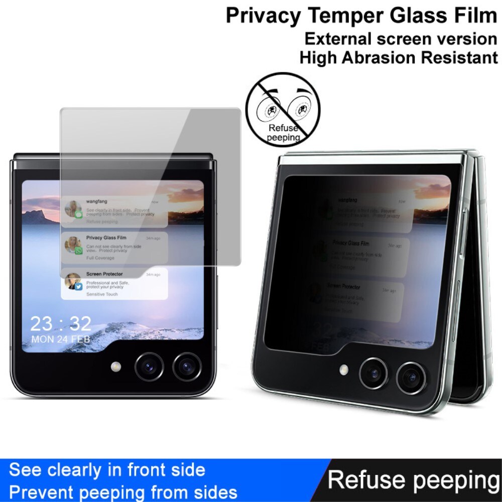 Samsung Galaxy Z Flip 5 Anti-Spy ytre skjermbeskytter i glass