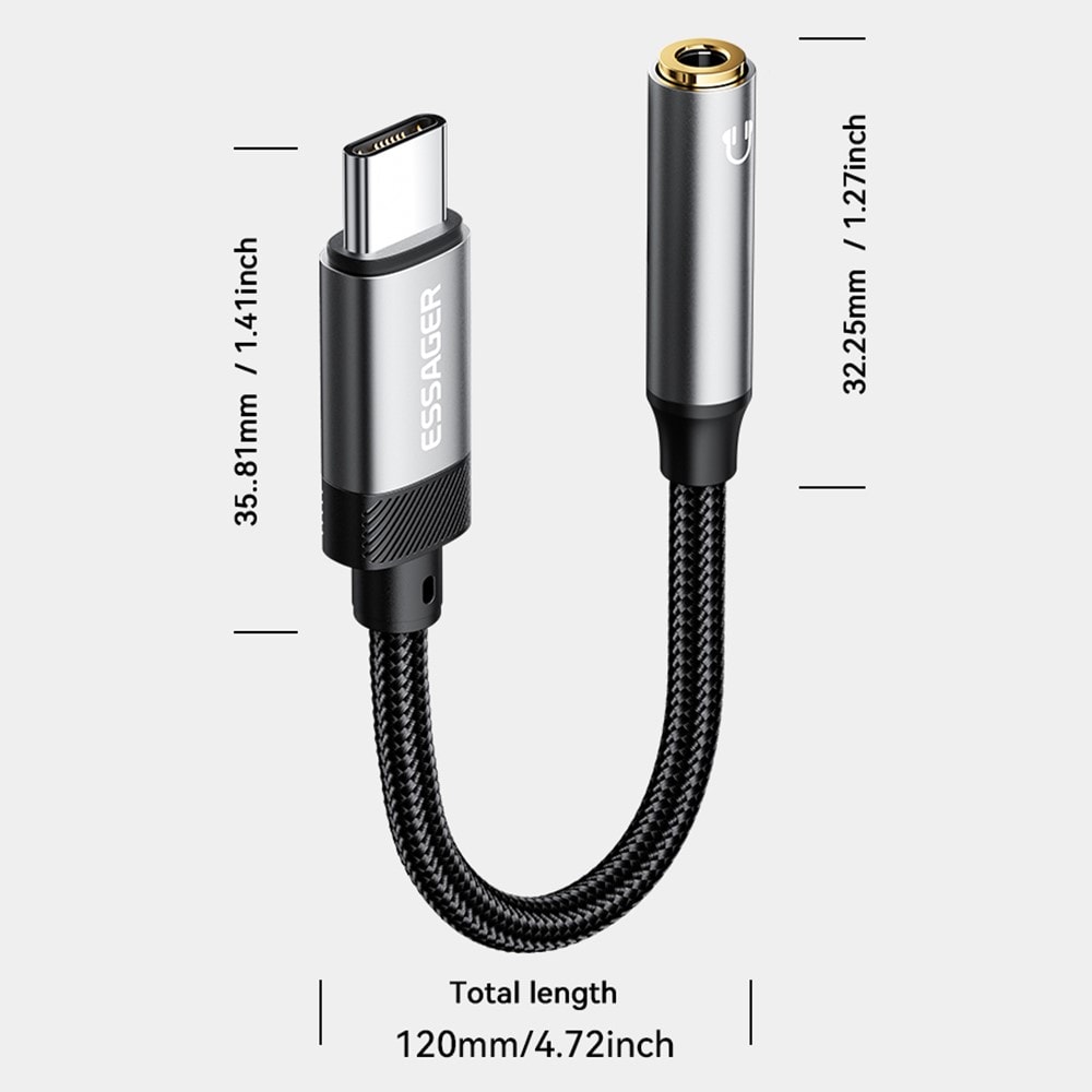 Adapter DAC USB-C til 3,5 mm svart