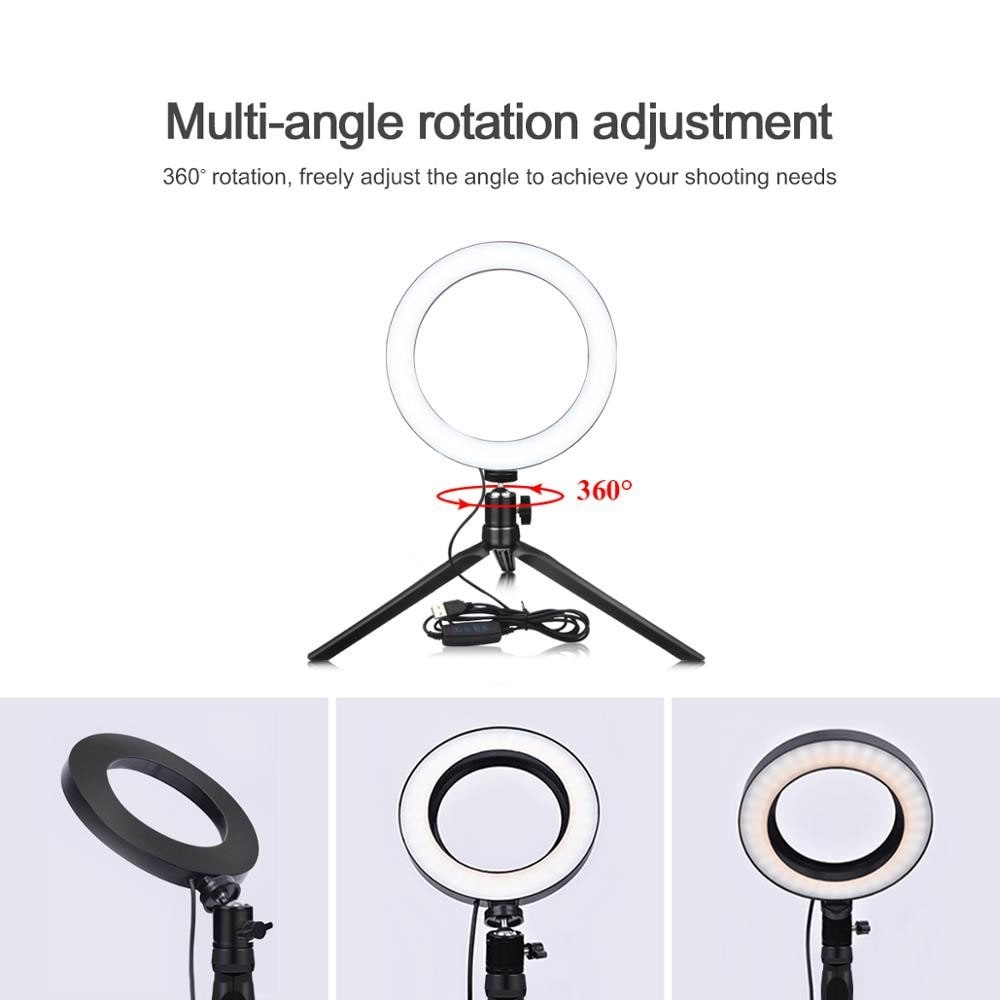 LED-ringlys med stativ, Svart