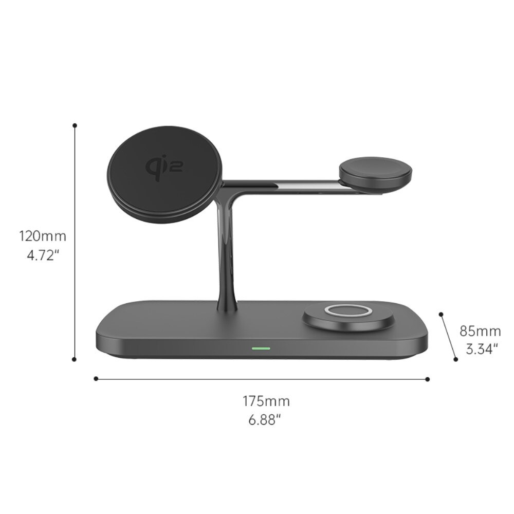 Apple iPhone 13 Pro Qi2 Magnetisk trådløs Ladebase 3-i-1, svart