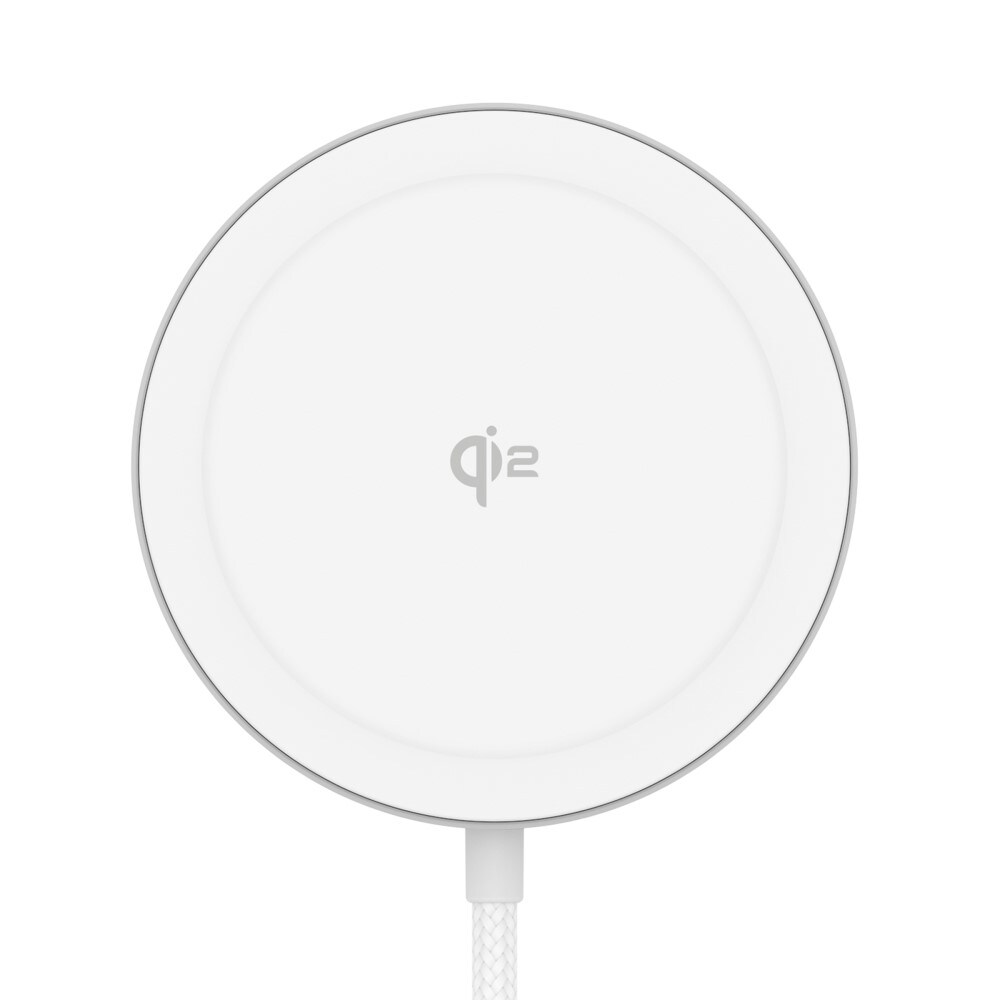 Trådløs lader Qi2 15W MagSafe med innebygd stativ, Hvit