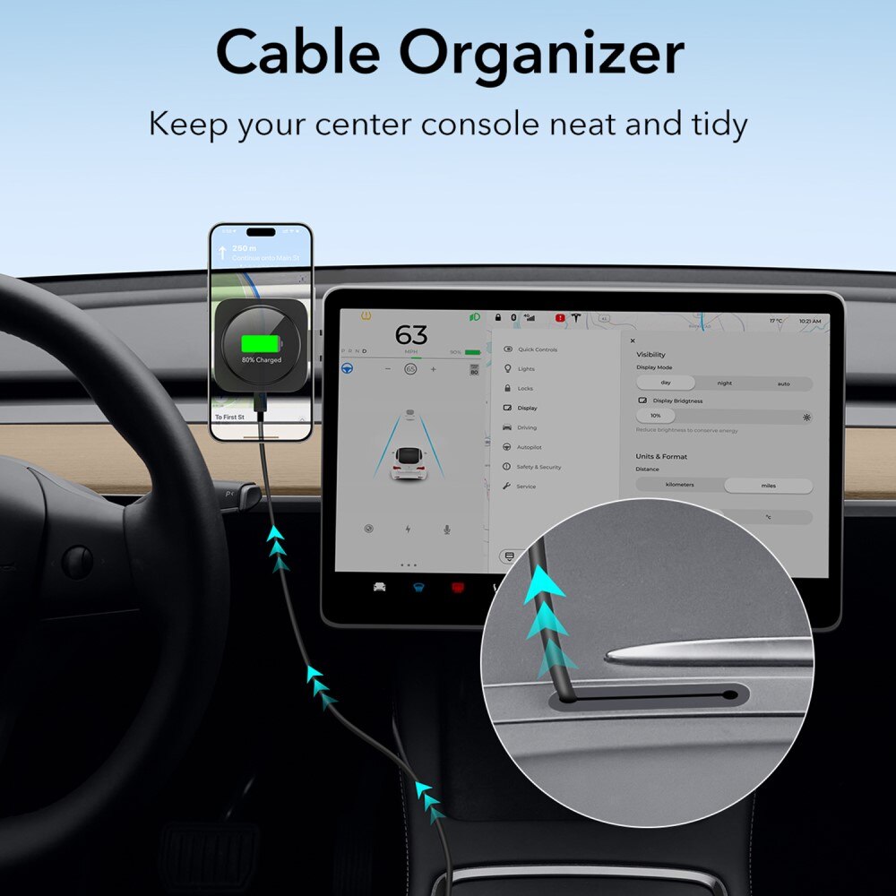 Tesla Touchscreen MagSafe Qi2 trådløs billader, Svart