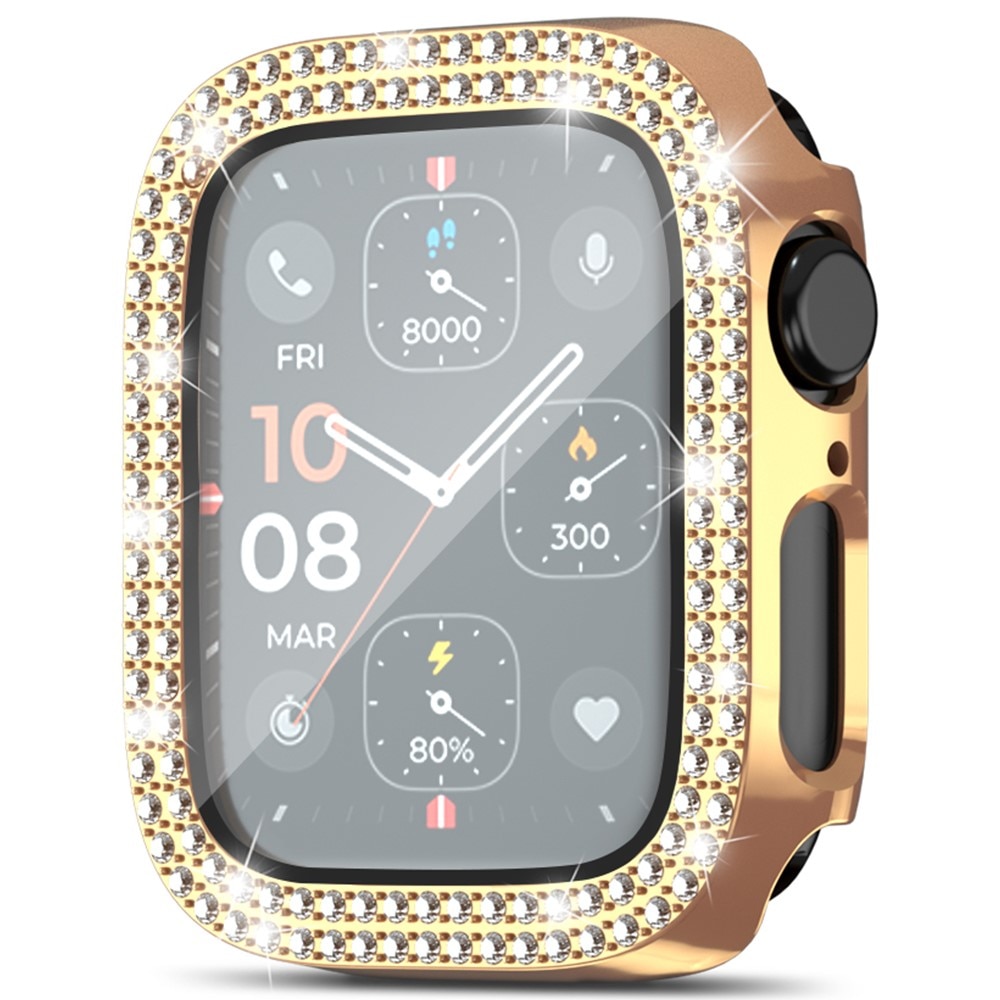 Apple Watch Series 4-6 44mm Heldekkende deksel med innebygd skjermbeskytter og steiner, Rosegull