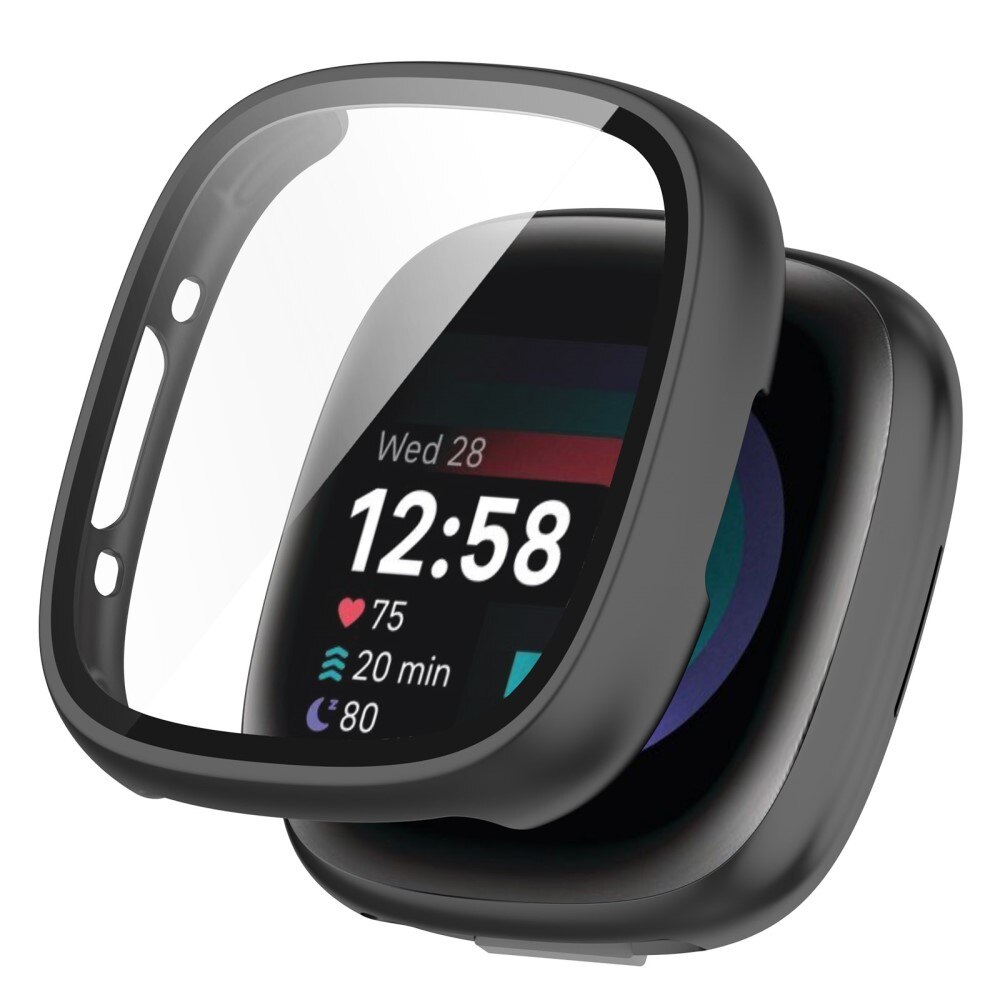 Fitbit Versa 4 Heldekkende deksel med skjermbeskytter, Svart