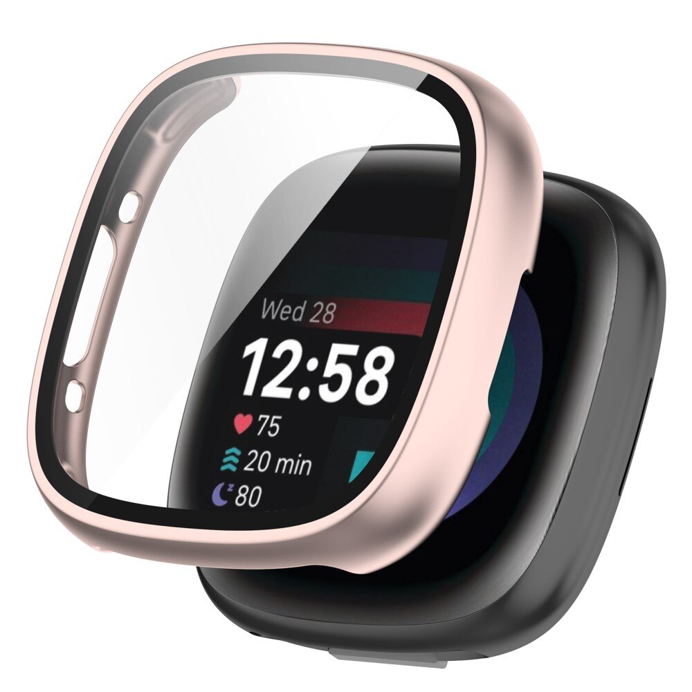 Fitbit Versa 4 Heldekkende deksel med skjermbeskytter, Rosegull