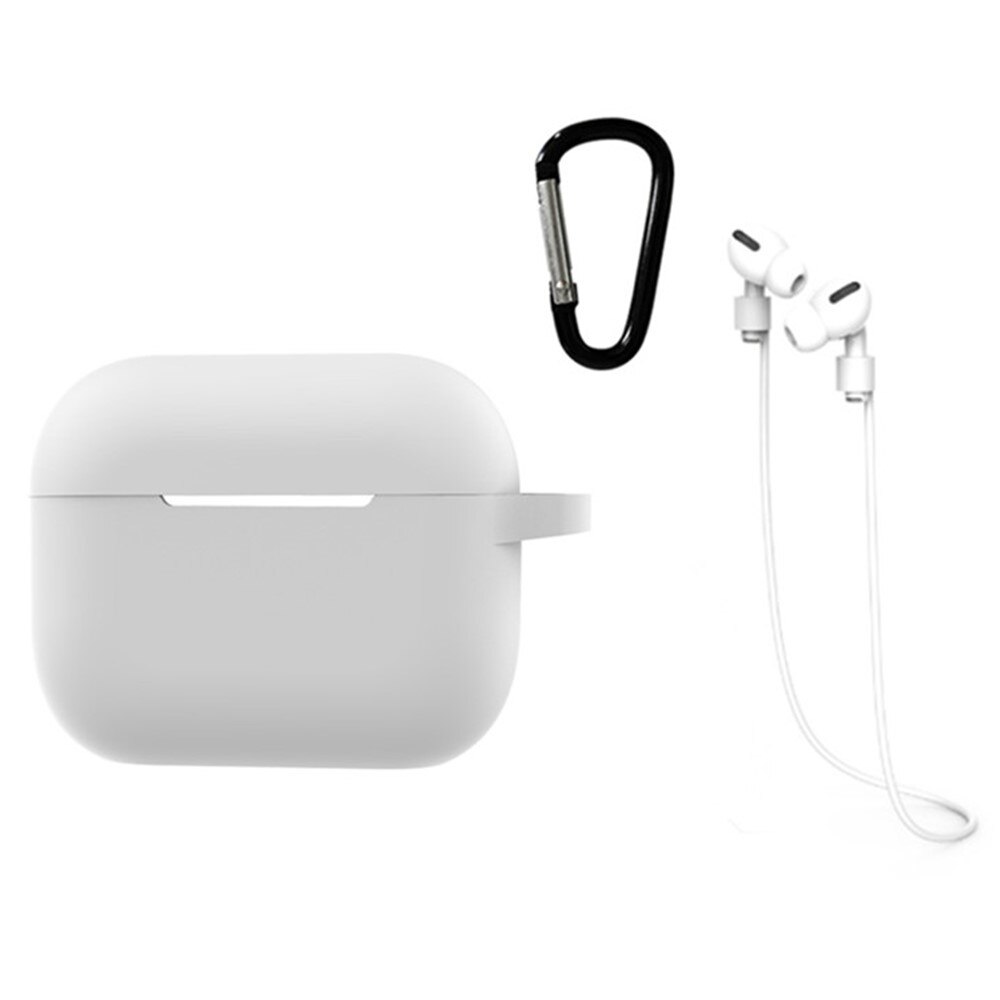 AirPods Pro 2 Silikondeksel med hodetelefonbånd og karabinkrok, Hvit