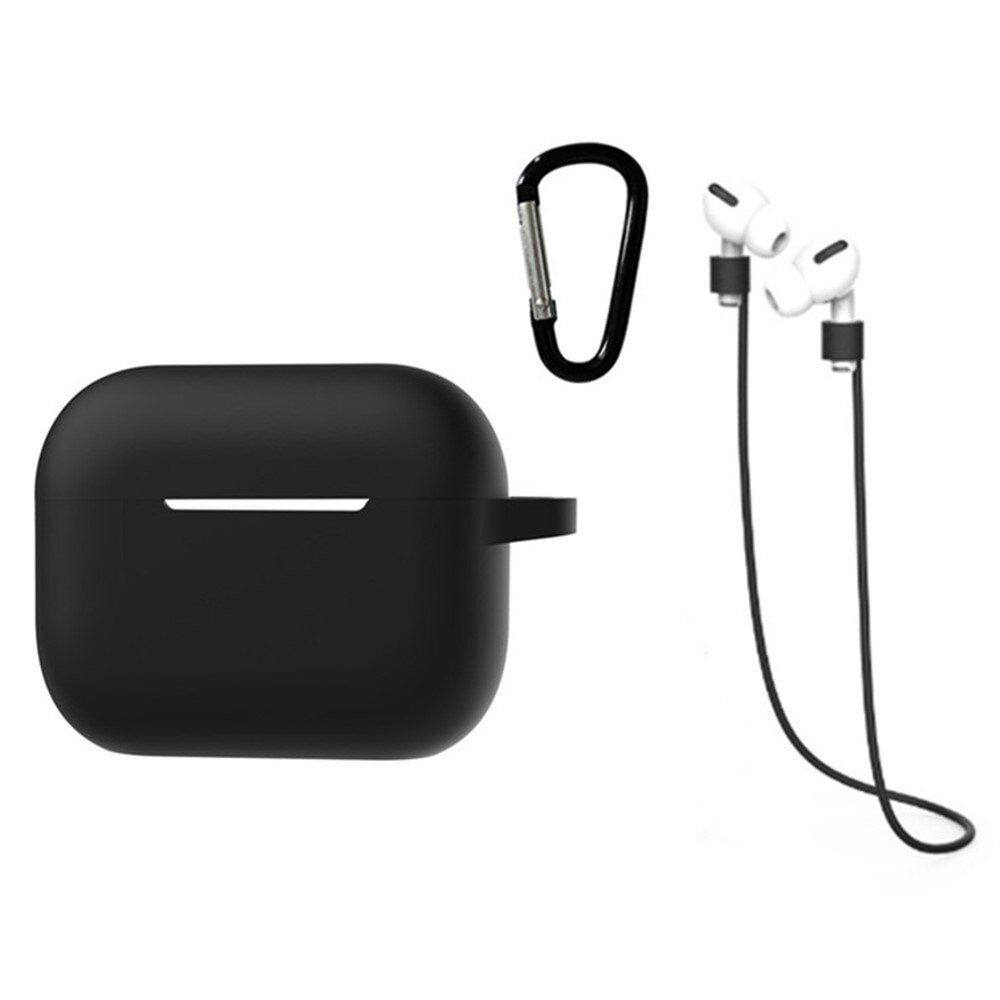 AirPods Pro 2 Silikondeksel med hodetelefonbånd og karabinkrok, Svart