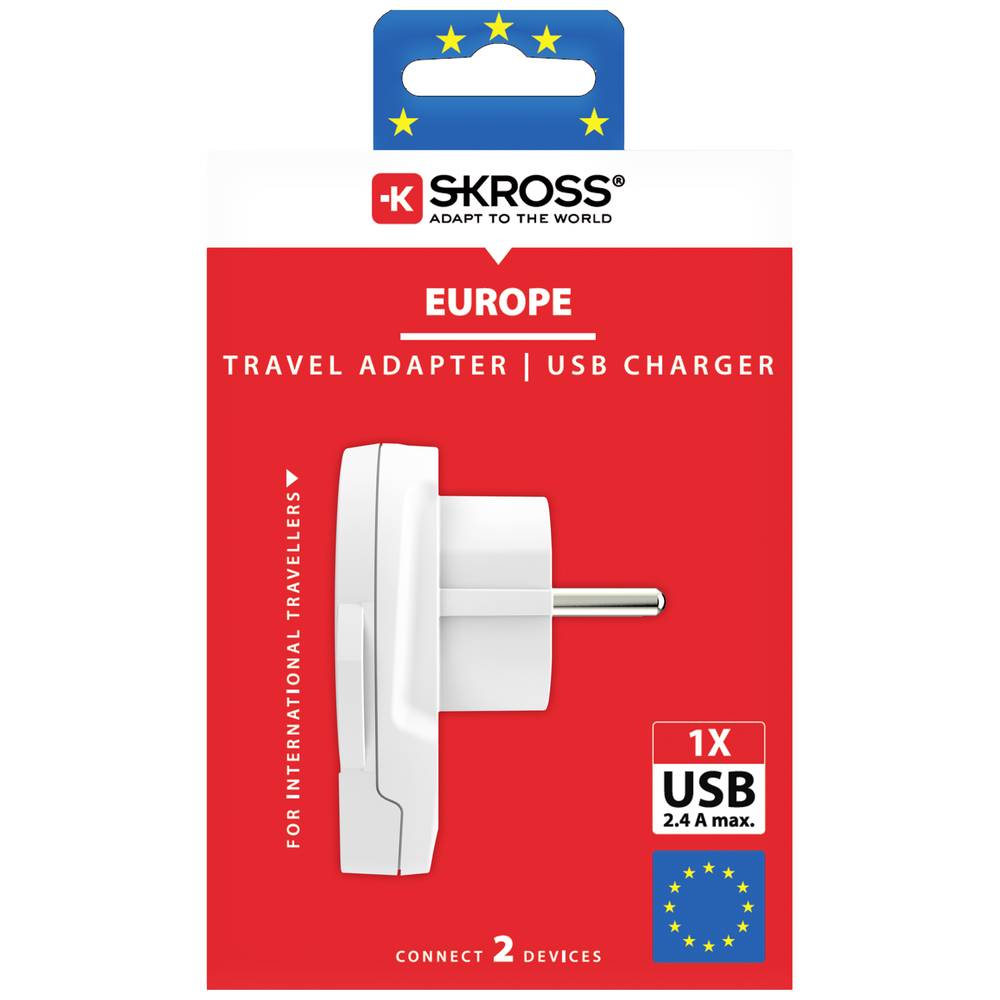 Reiseadapter Verden til Europa med USB-A-port