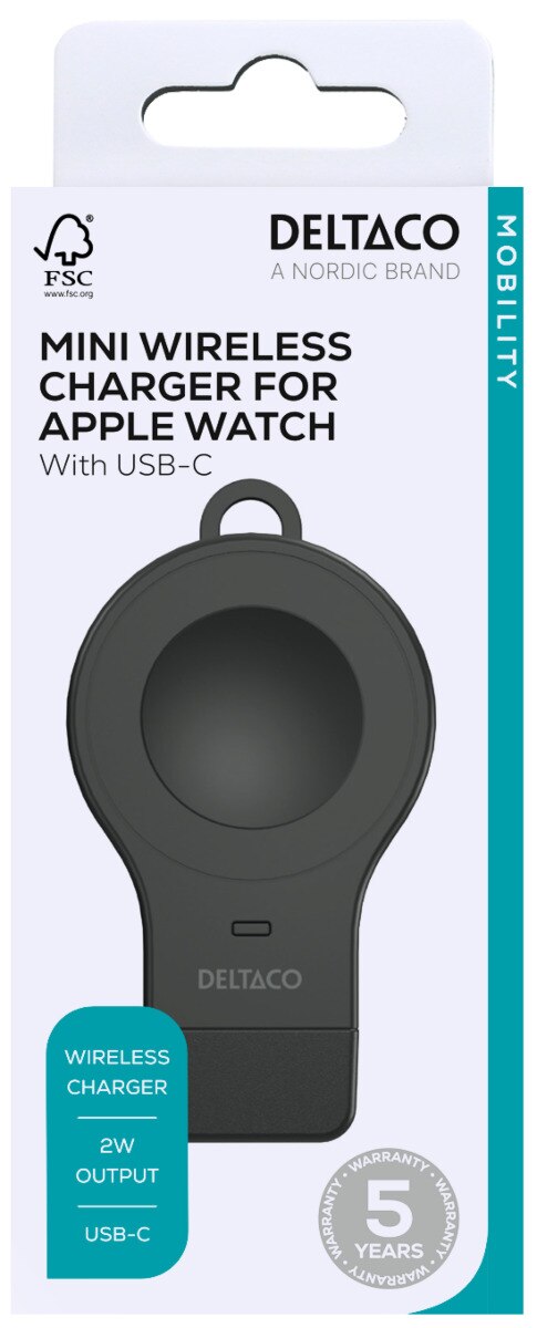 Liten Apple Watch-lader USB-C 2W, Svart