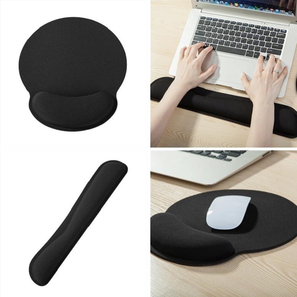 Ergonomisk støtte til tastatur + musematte, Svart