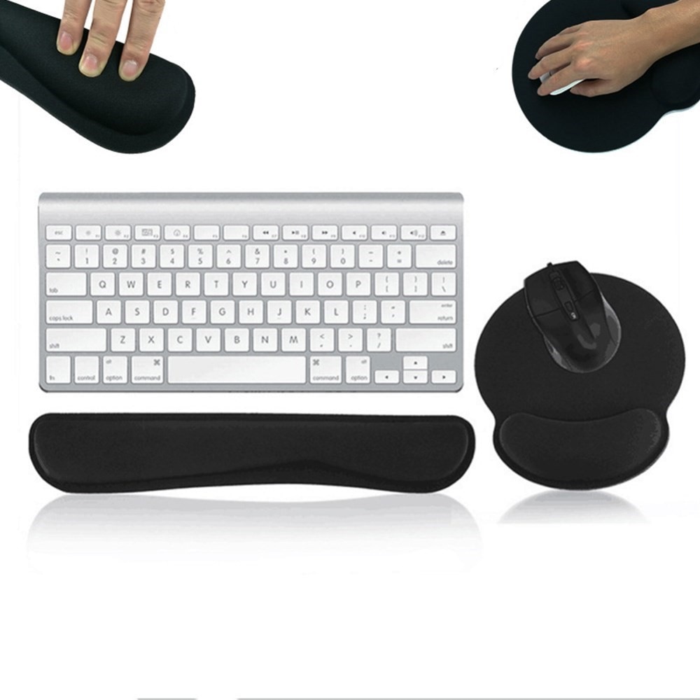 Ergonomisk støtte til tastatur + musematte, Svart