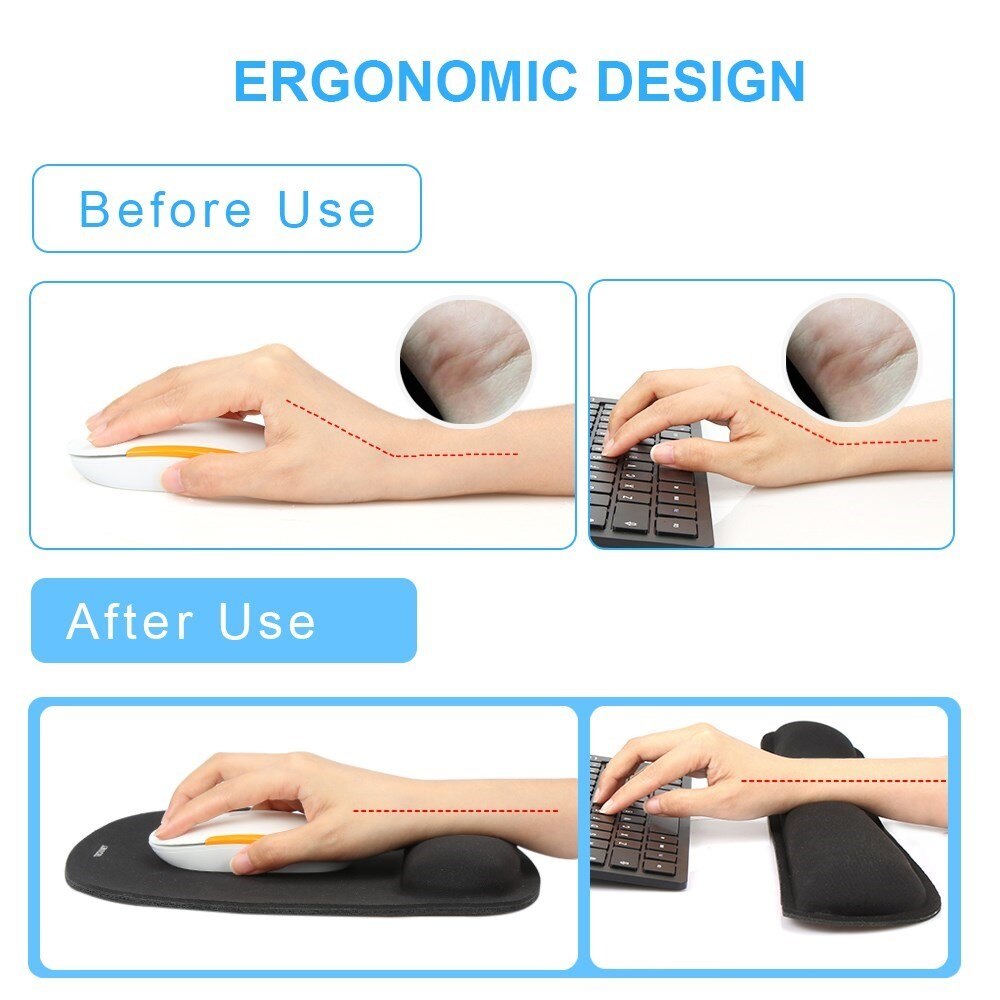 Ergonomisk støtte til tastatur + musematte, Svart