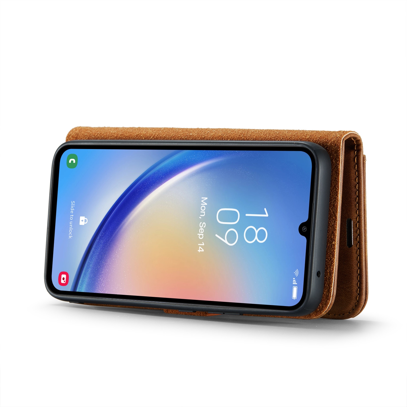 Samsung Galaxy A34 Lommeboketui med avtakbart deksel, Cognac