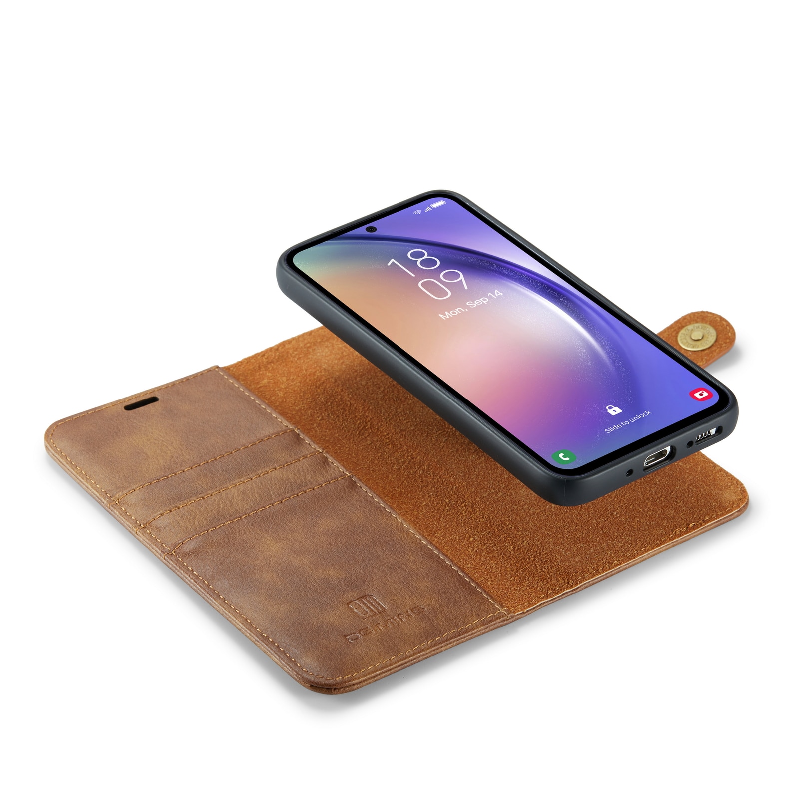 Samsung Galaxy A54 Lommeboketui med avtakbart deksel, Cognac