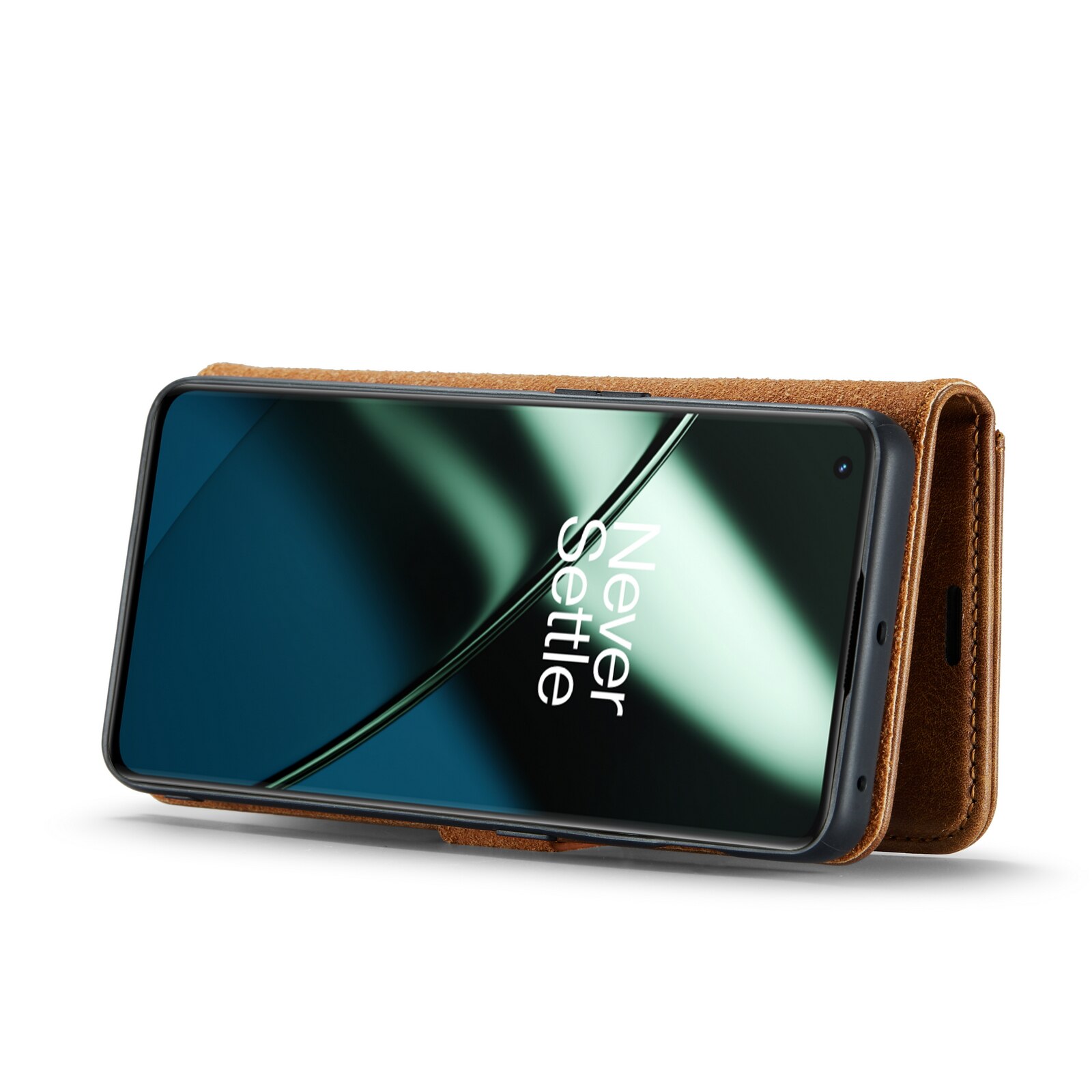  OnePlus 11 Lommeboketui med avtakbart deksel, Cognac