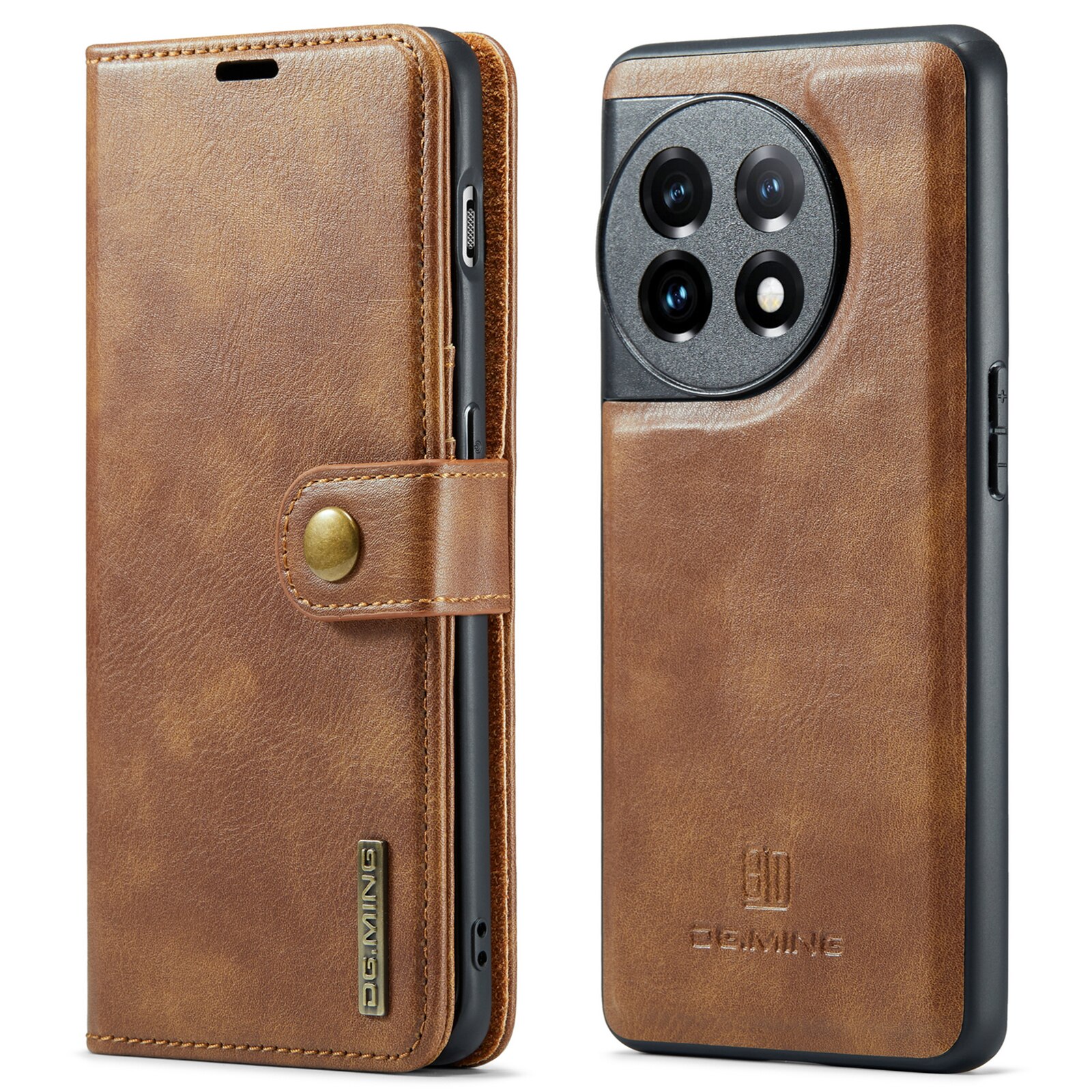  OnePlus 11 Lommeboketui med avtakbart deksel, Cognac