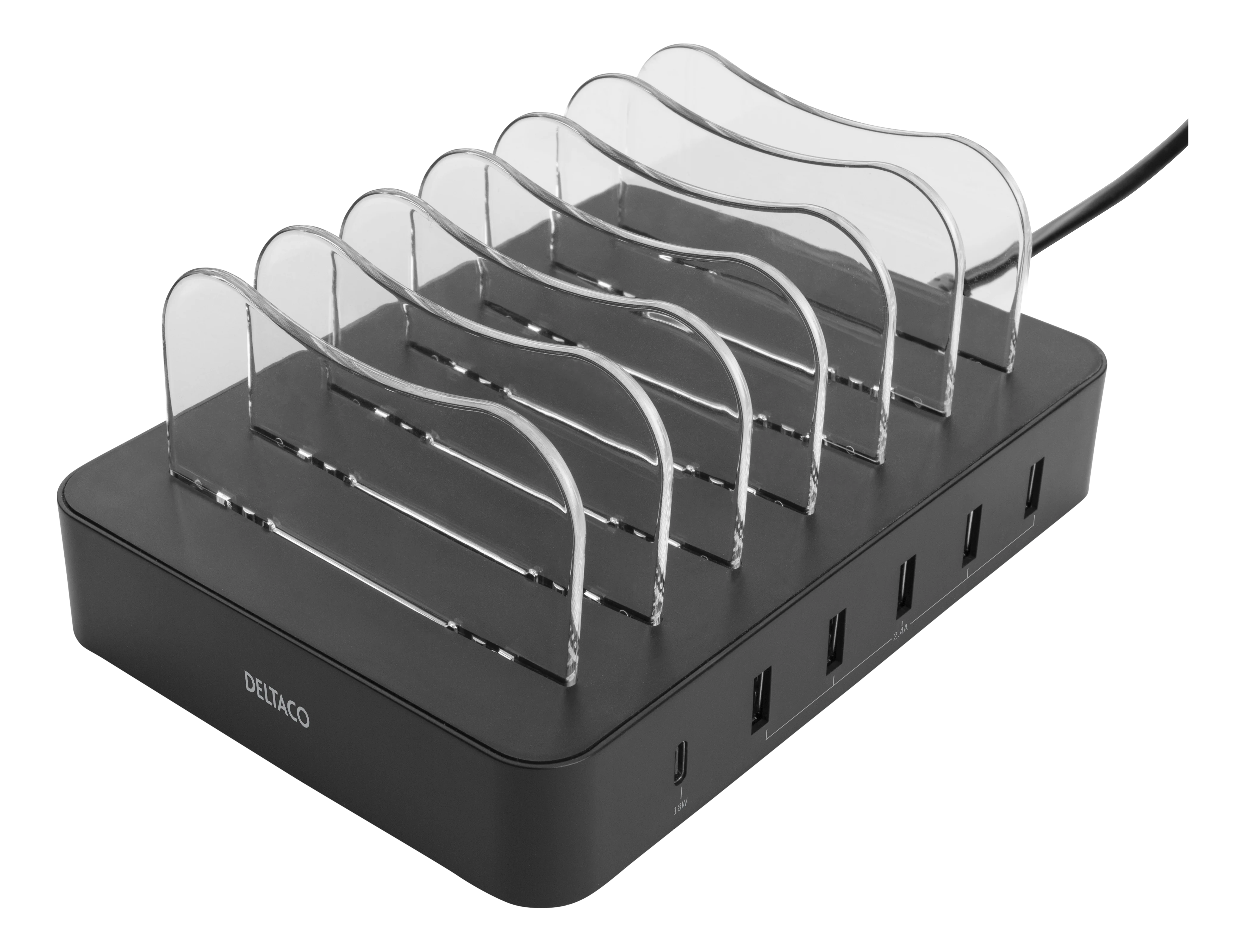 Ladestasjon 5x USB-A + 1x USB-C 50W, Svart