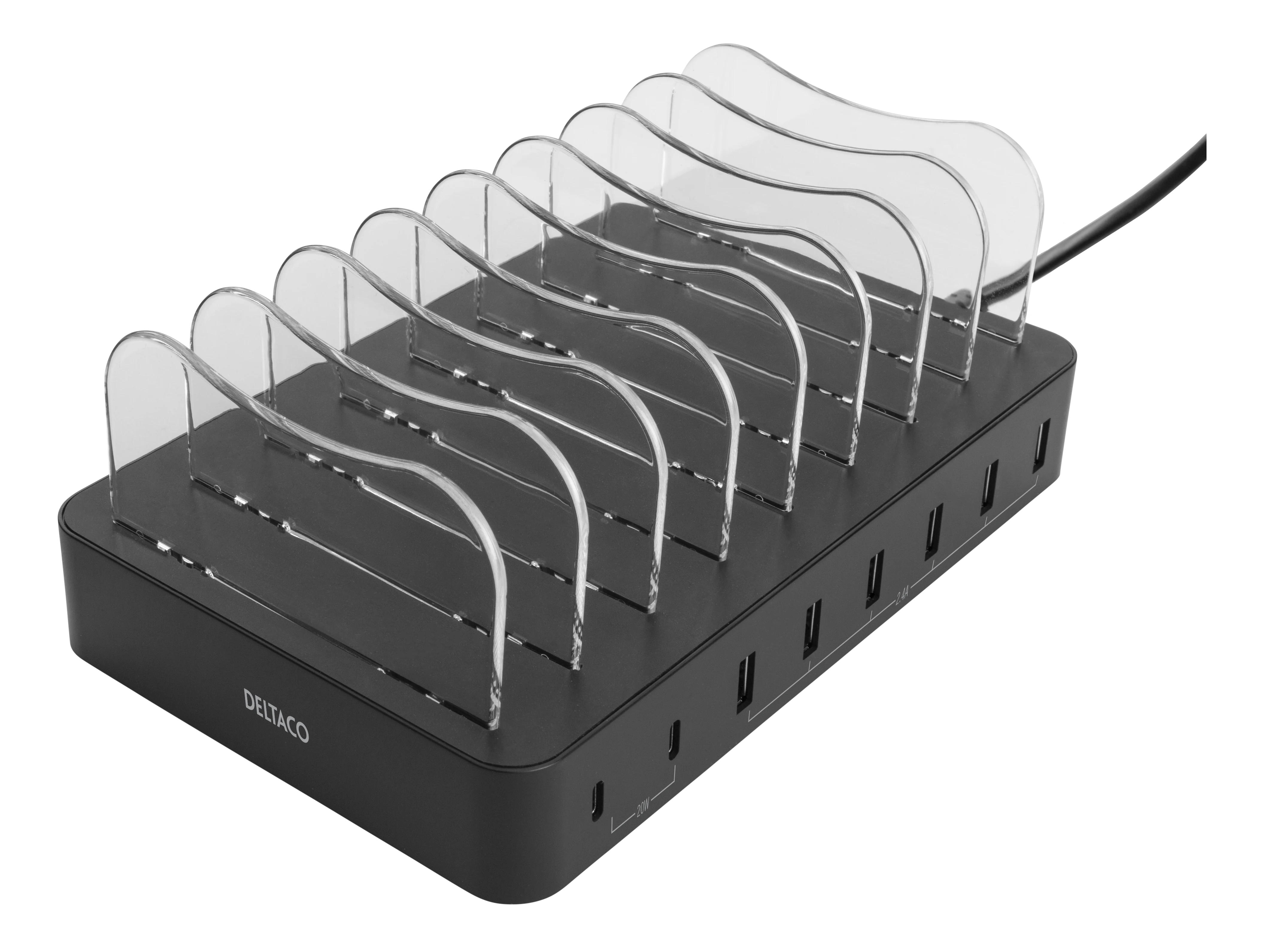 Ladestasjon 6x USB-A + 2x USB-C 75W, Svart