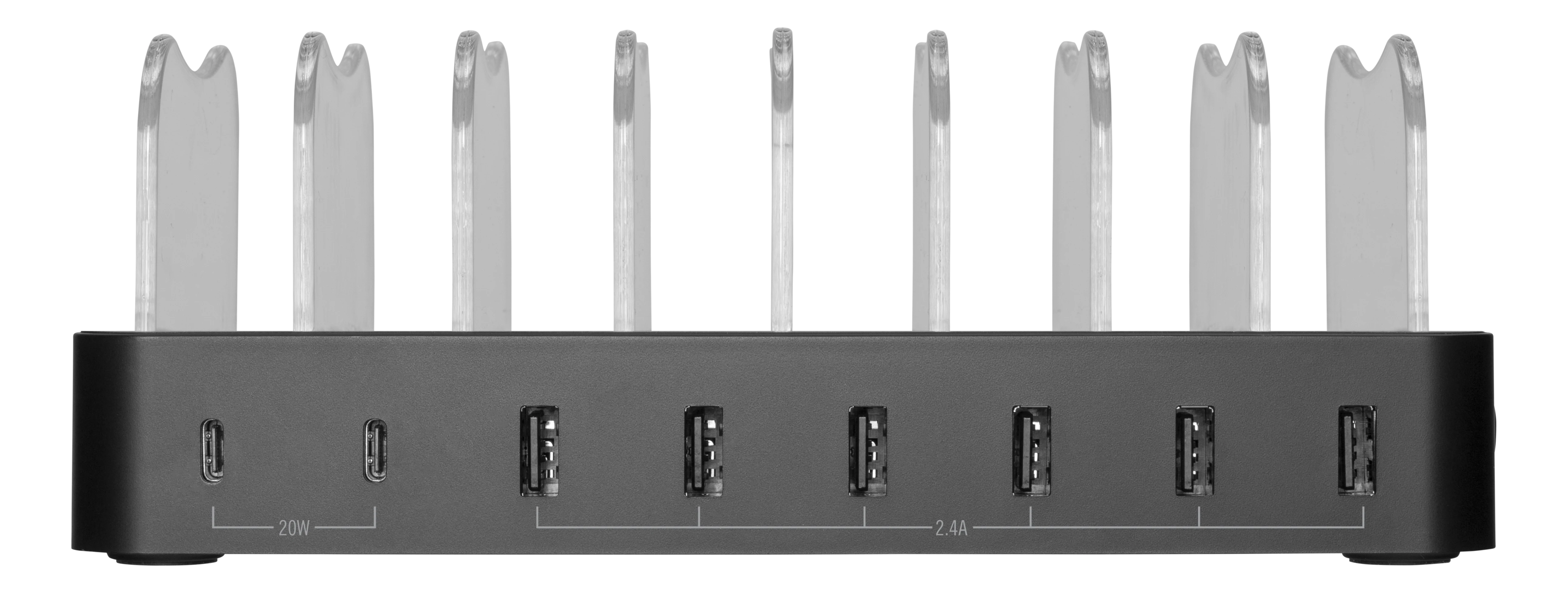 Ladestasjon 6x USB-A + 2x USB-C 75W, Svart