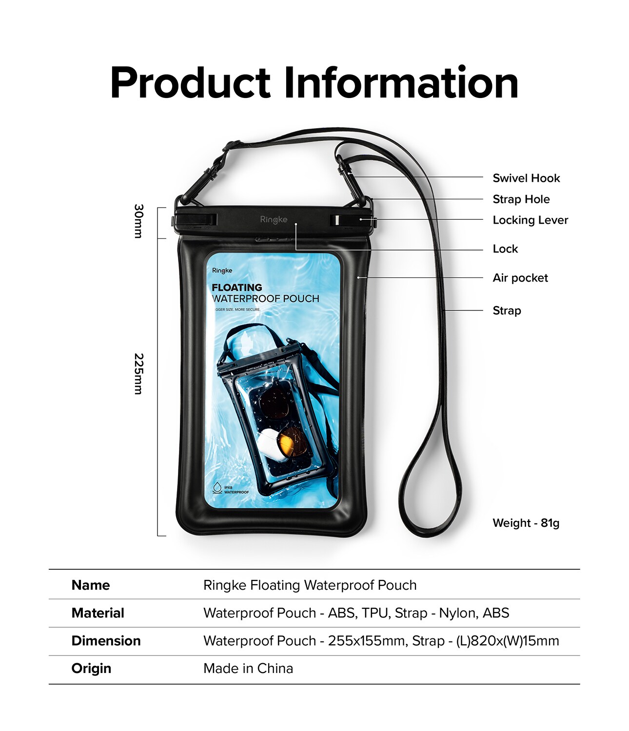 Vanntett etui for mobil, Svart