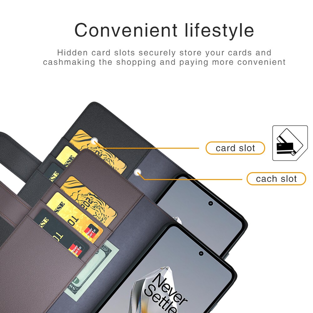  OnePlus 12 Lommeboketui i ekte skinn, Svart