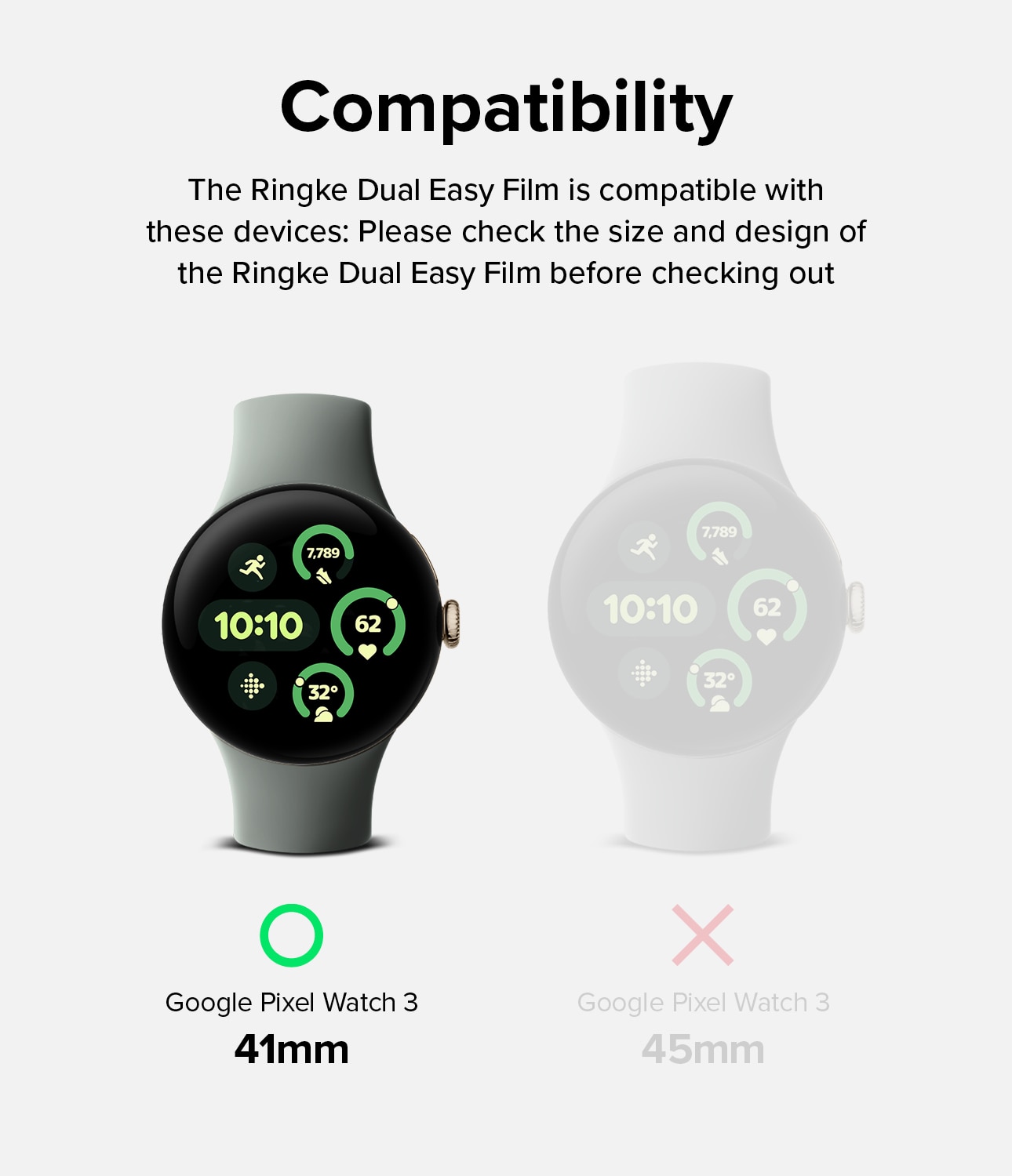 Google Pixel Watch 3 41mm Skjermbeskytter beskyttelsesfilm - Dual Easy (3-pakning)