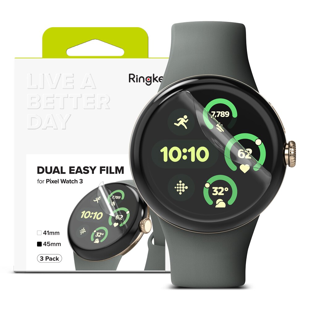 Google Pixel Watch 3 45mm Skjermbeskytter beskyttelsesfilm - Dual Easy (3-pack)