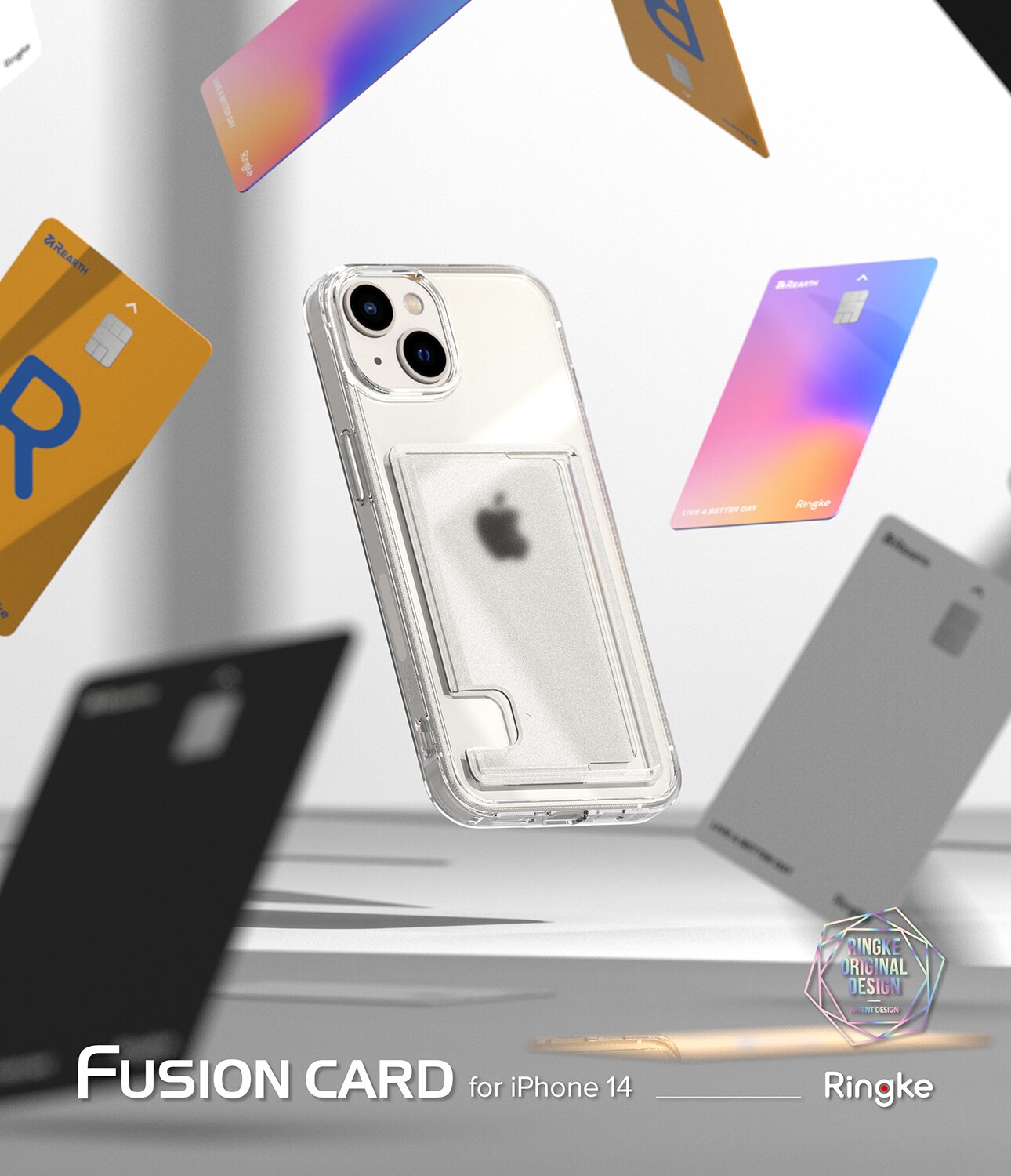 iPhone 14 Fusion Deksel med kortlomme, Gjennomsiktig