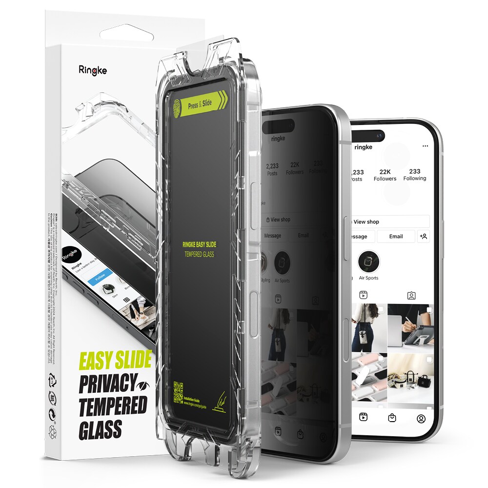 iPhone 16 Pro Max Anti-spy Skjermbeskytter i glass med monteringsram (2-pack)