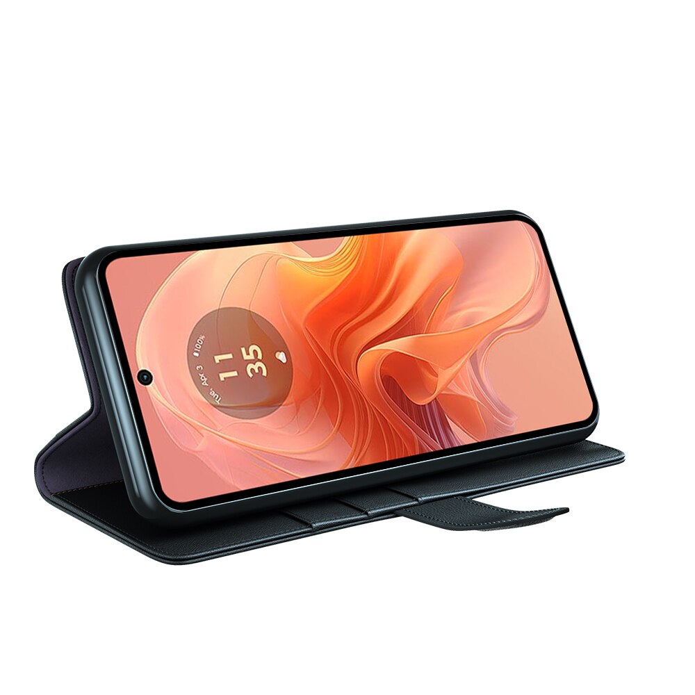 Motorola Moto G75 Lommeboketui i ekte skinn, Svart