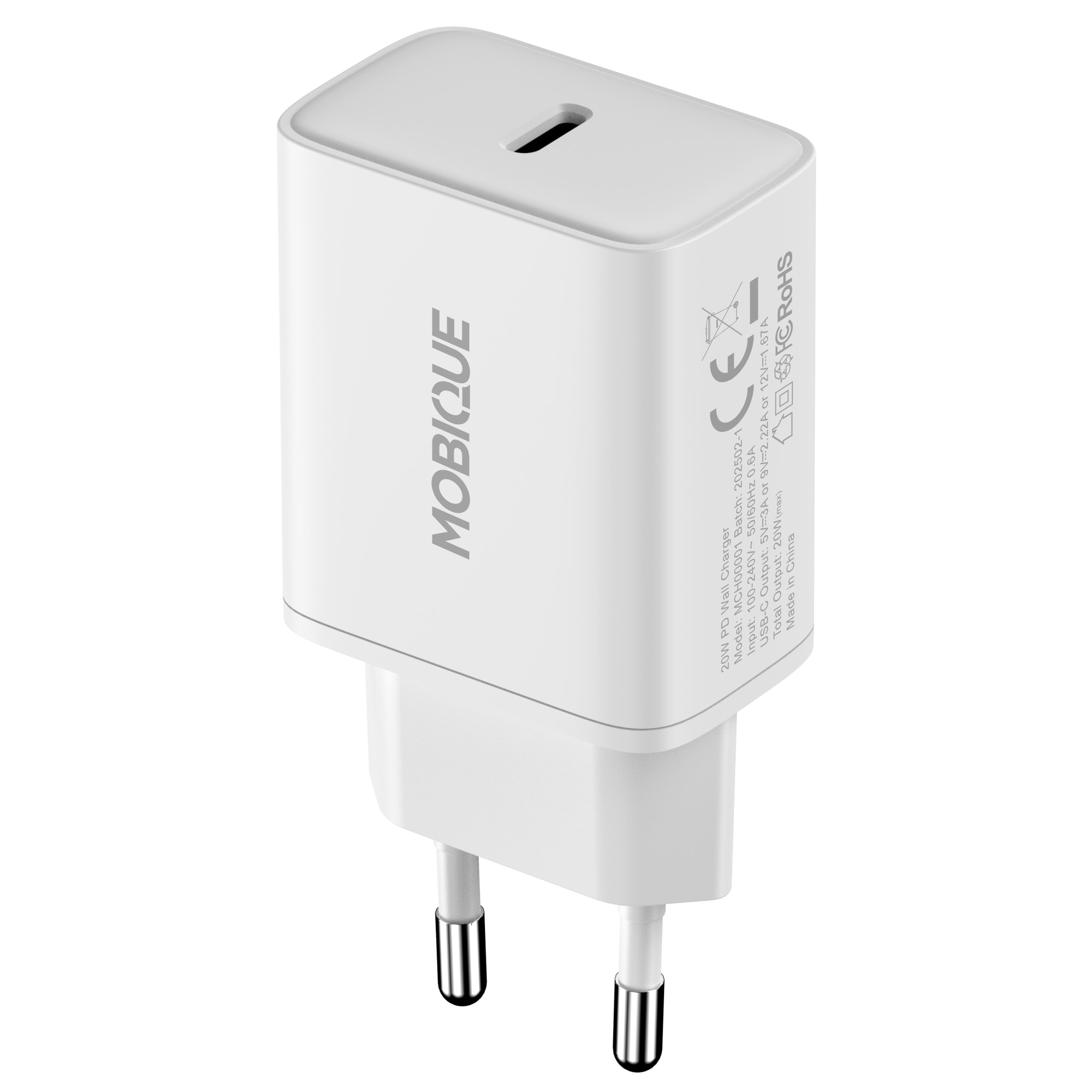 Vegglader 20W USB-C PD, hvit