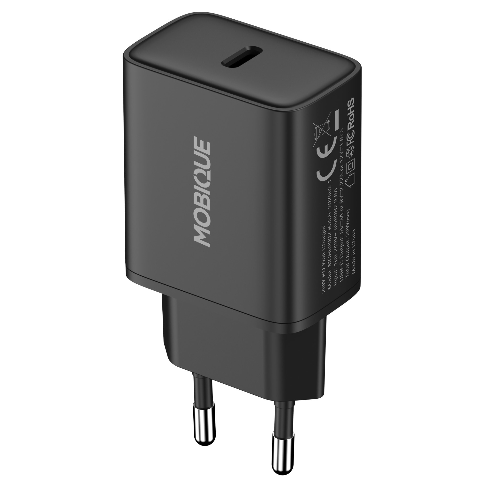 Vegglader 20W USB-C PD, svart