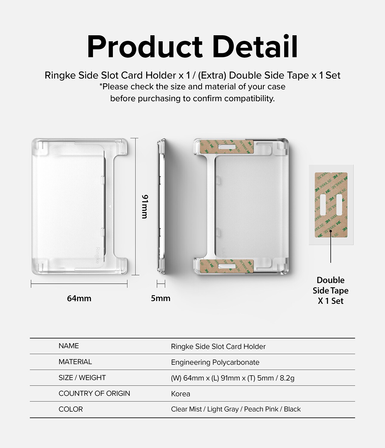 Side Card Slot Kortholder, Clear Mist