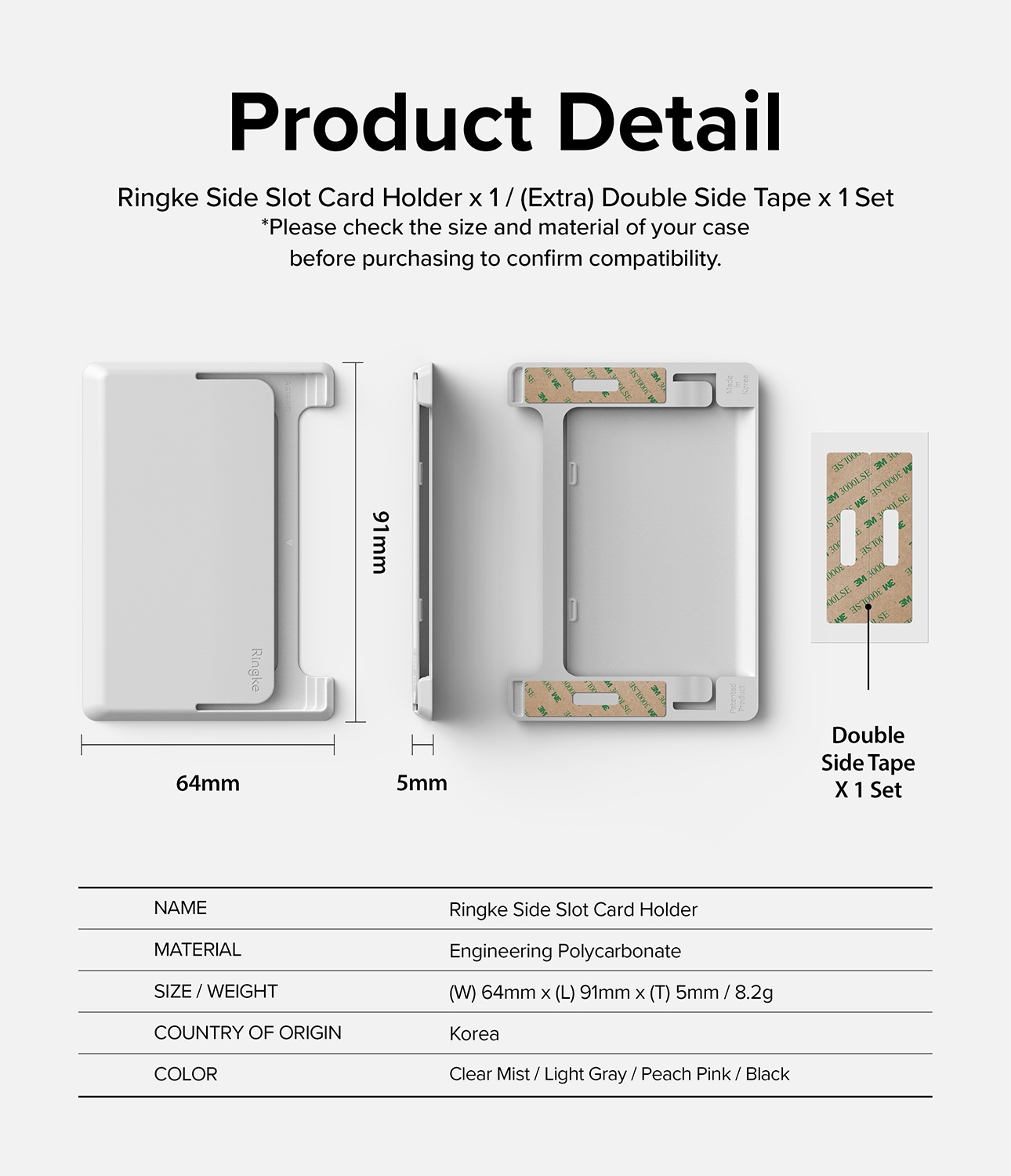 Side Card Slot Kortholder, Light Gray