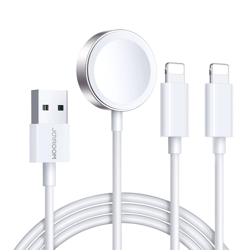 3-i-1 Laderkabel - USB-A til Lightning & Magnetisk Lader, Hvit