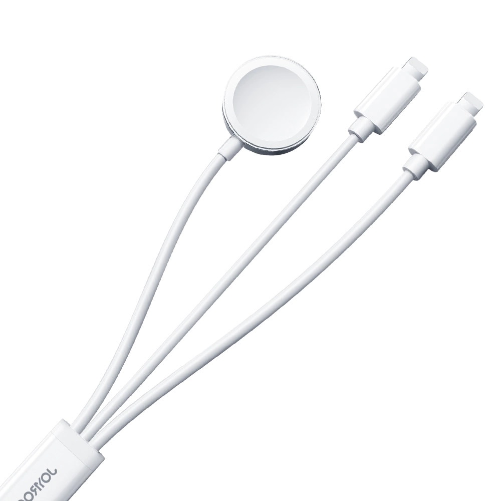 3-i-1 Laderkabel - USB-A til Lightning & Magnetisk Lader, Hvit