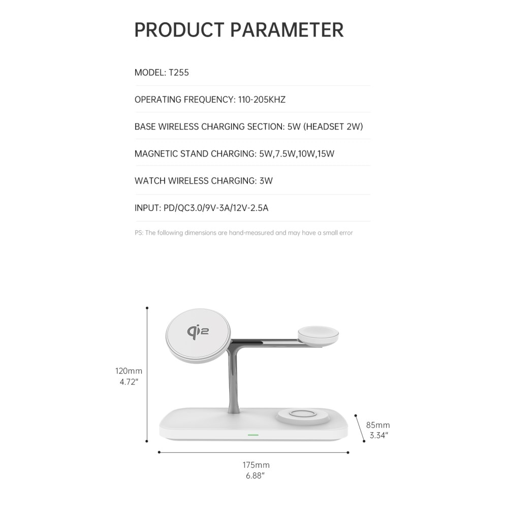 Trådløs Ladebase Qi2 MagSafe 3-i-1, hvit