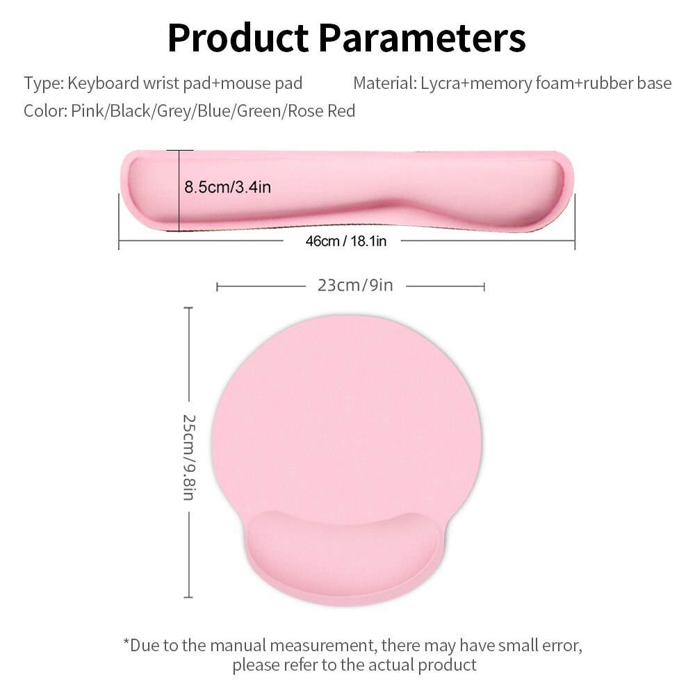 Ergonomisk støtte til tastatur + musematte, Rosa