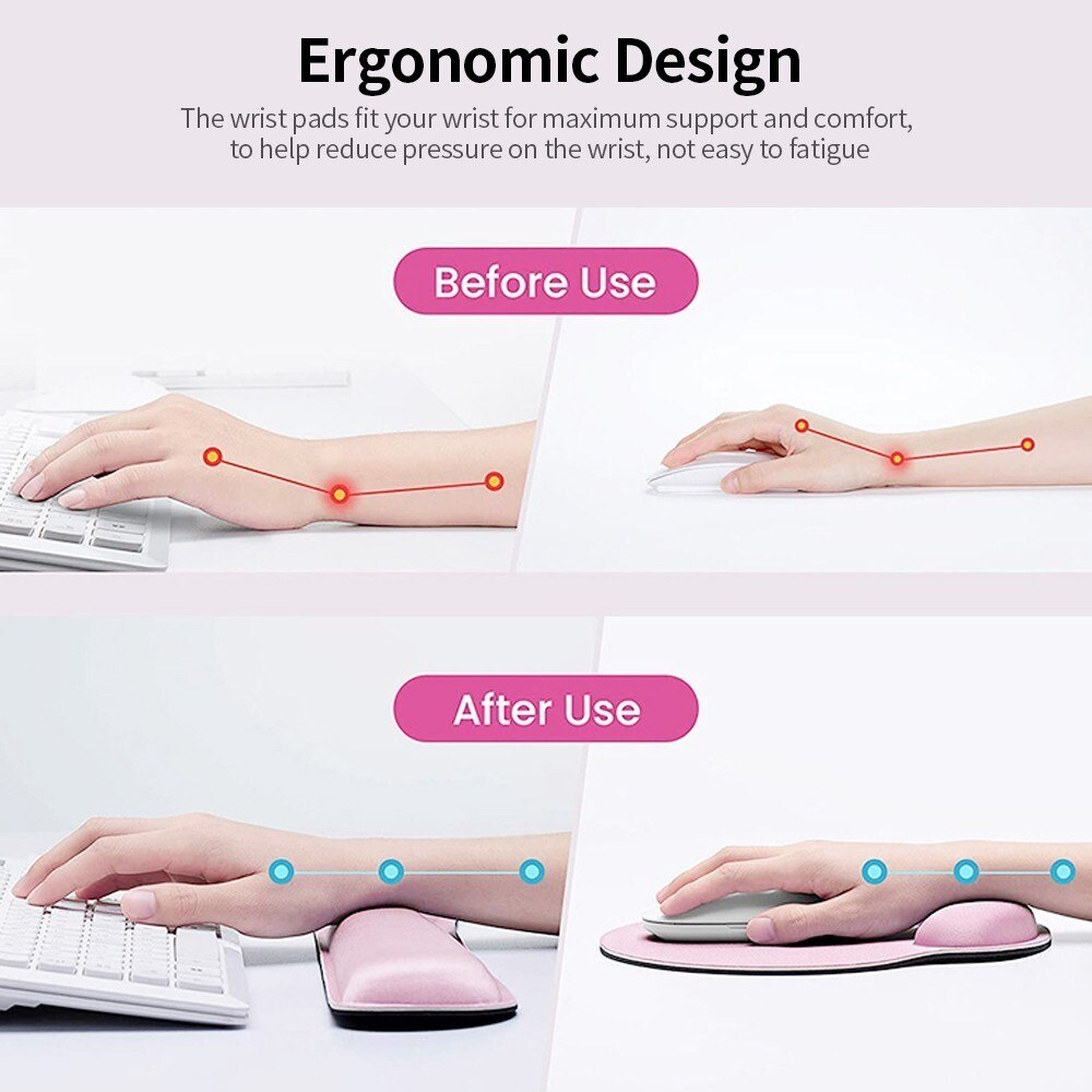 Ergonomisk støtte til tastatur + musematte, Rosa