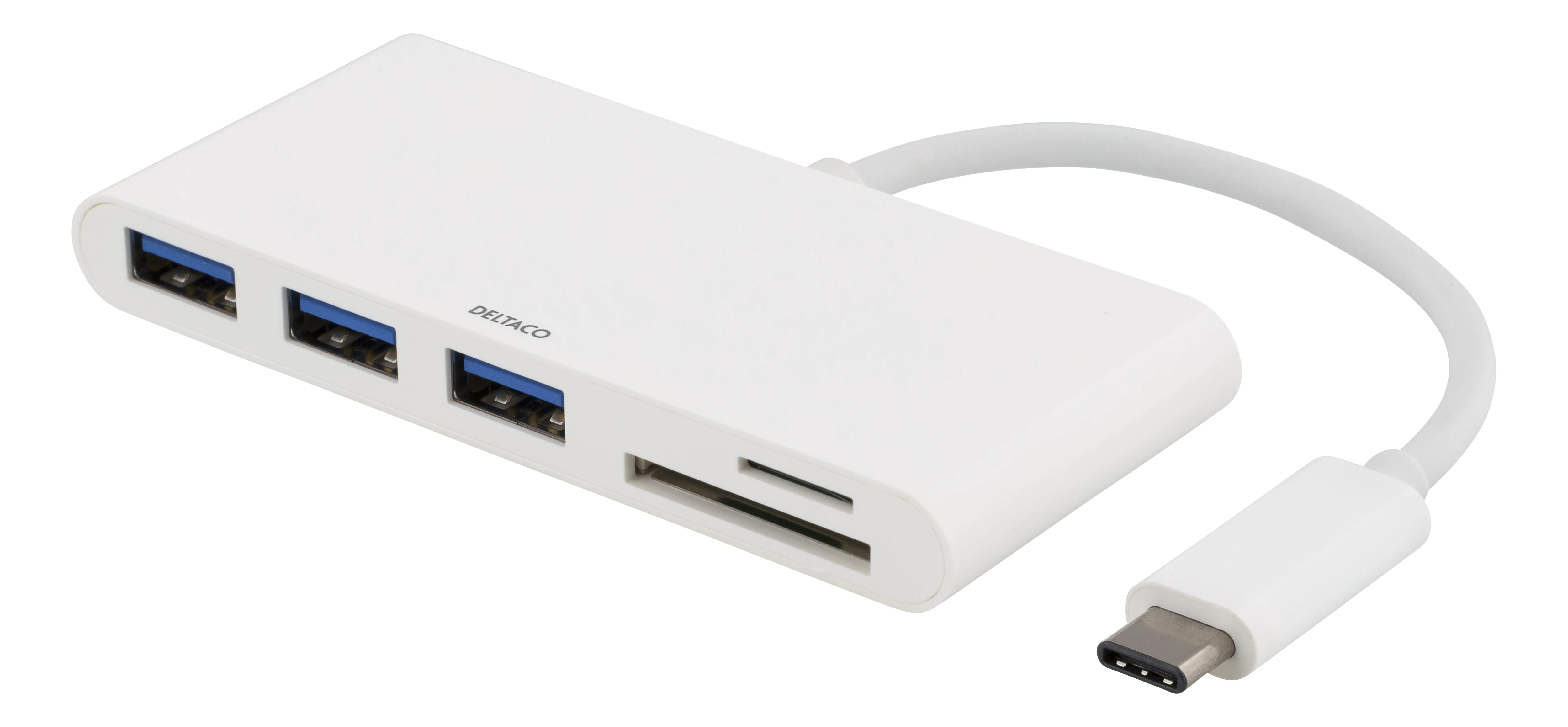 USB-C-hub med 3x USB-A-porter og SD/microSD-kortleser, Svart