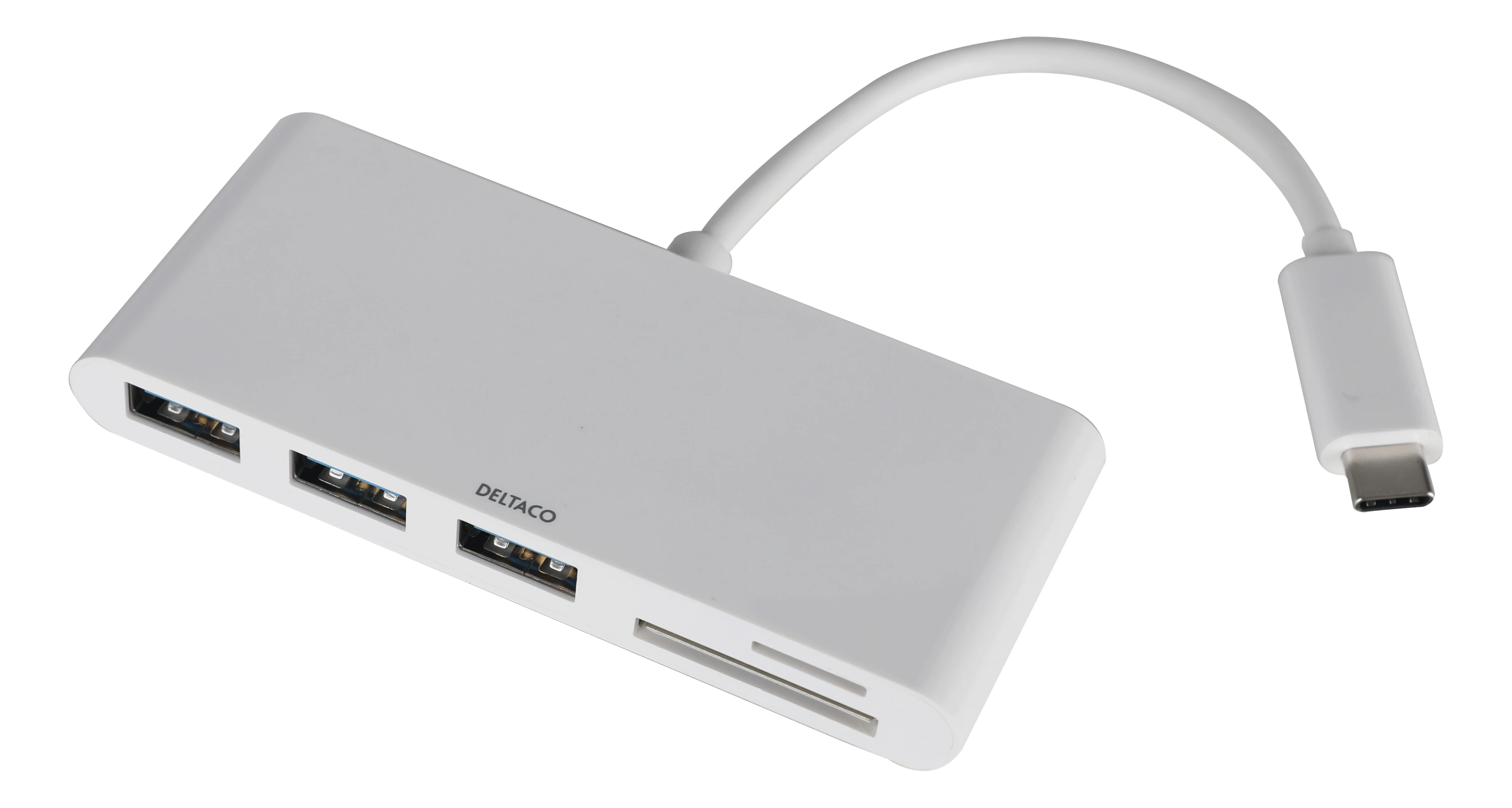 USB-C-hub med 3x USB-A-porter og SD/microSD-kortleser, Svart