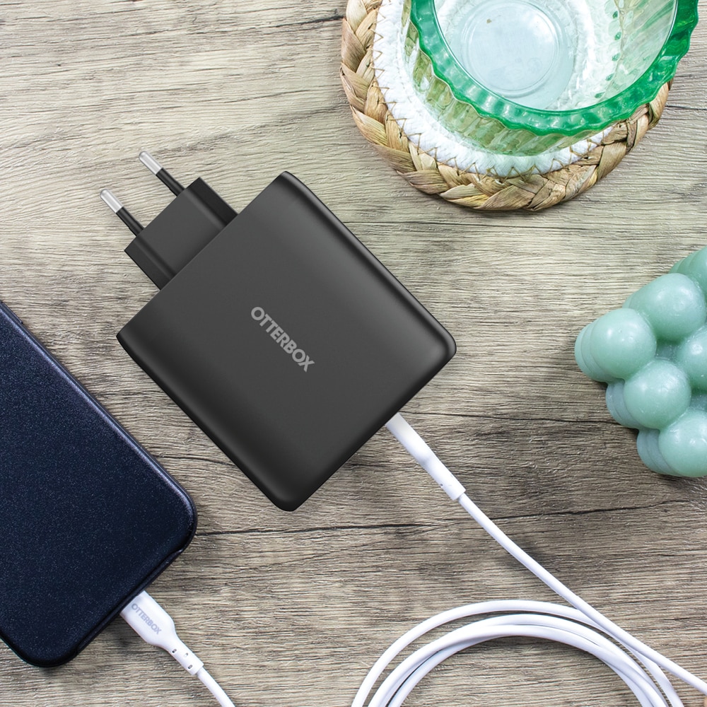 Vegglader 2x USB-C + 2x USB-A GaN 100W, Svart