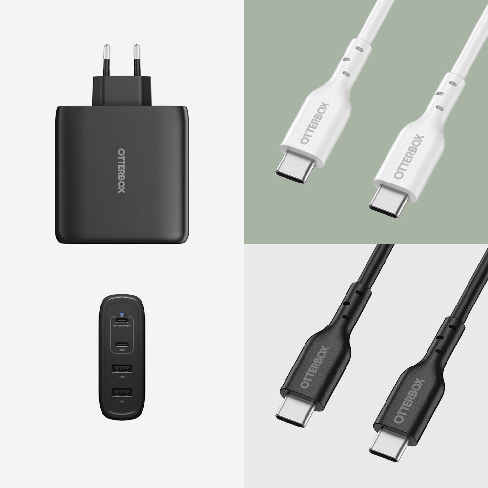 Vegglader 2x USB-C + 2x USB-A GaN 100W, Svart