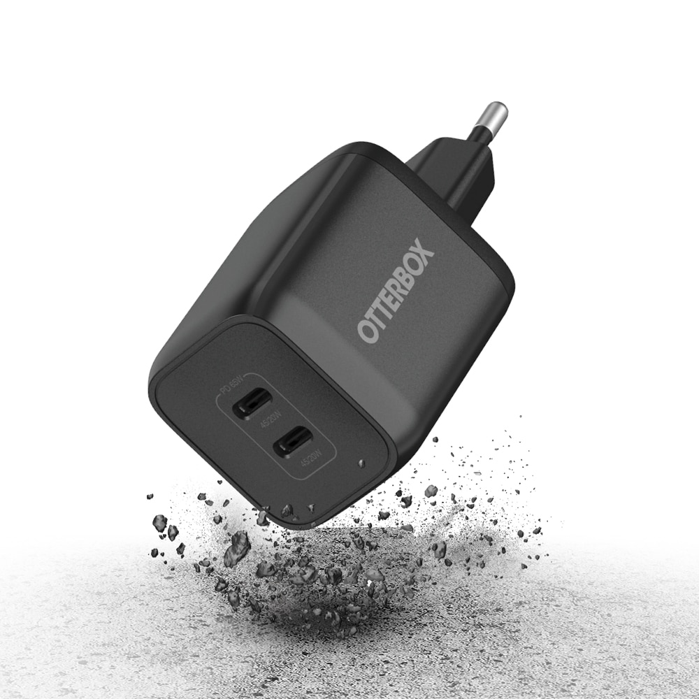 Vegglader 2x USB-C GaN 65W, Svart