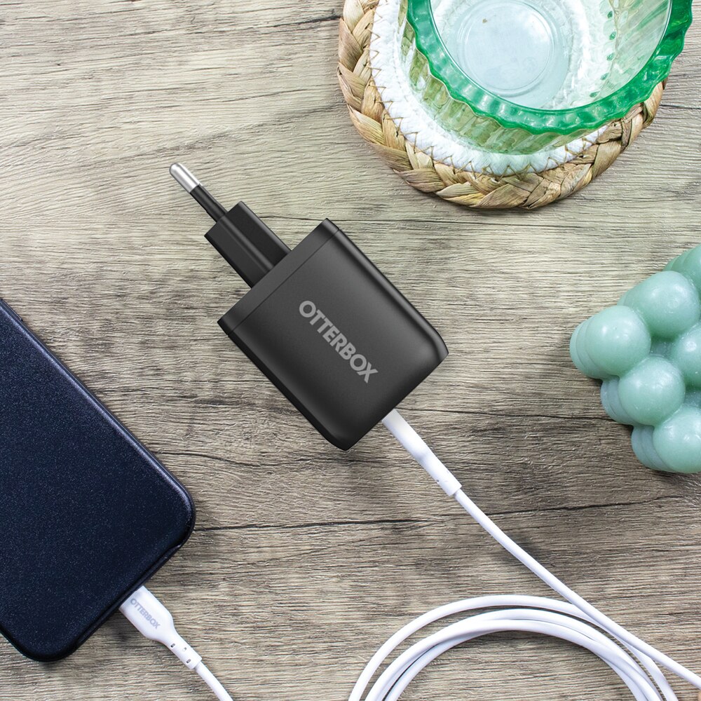 Vegglader 2x USB-C GaN 65W, Svart