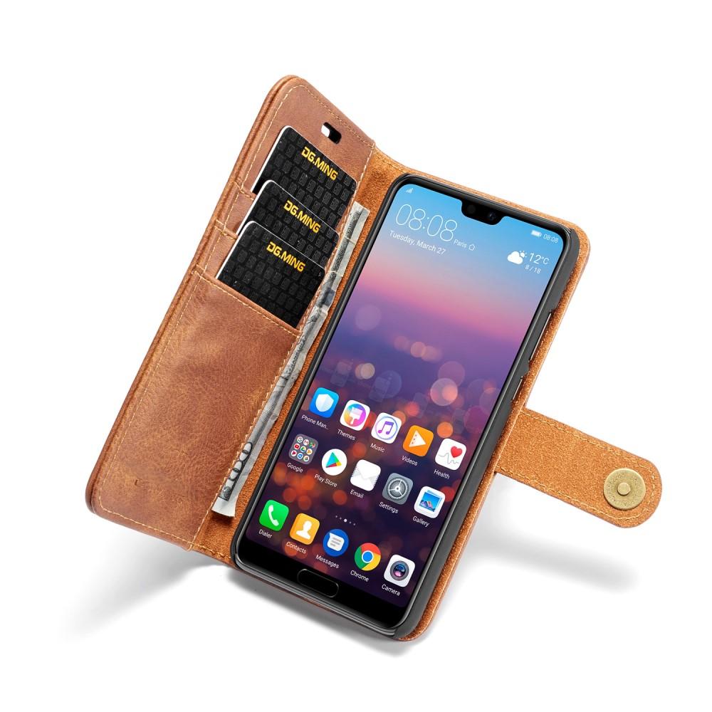 Huawei P20 Lommeboketui med avtakbart deksel, Cognac